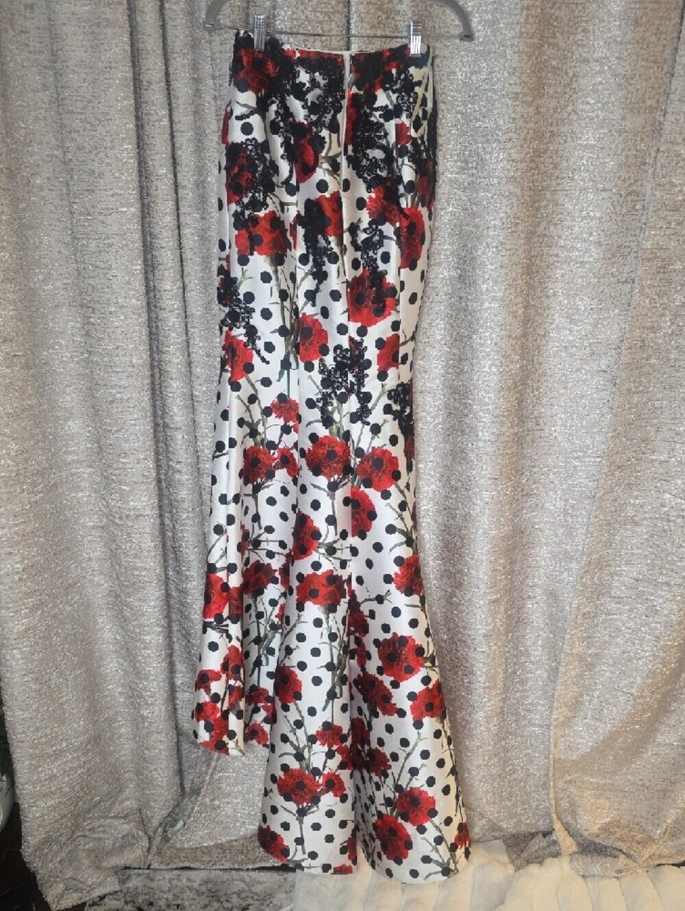 Floral Red Polka Dot Fit And Flare Maxi Skirt - Elegant Evening Skirt - Picture 4 of 9
